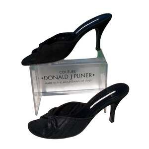 Donald Pliner Black Suede Leather Slide Shoe New Moiree Elastic NIB $255 Sz 6